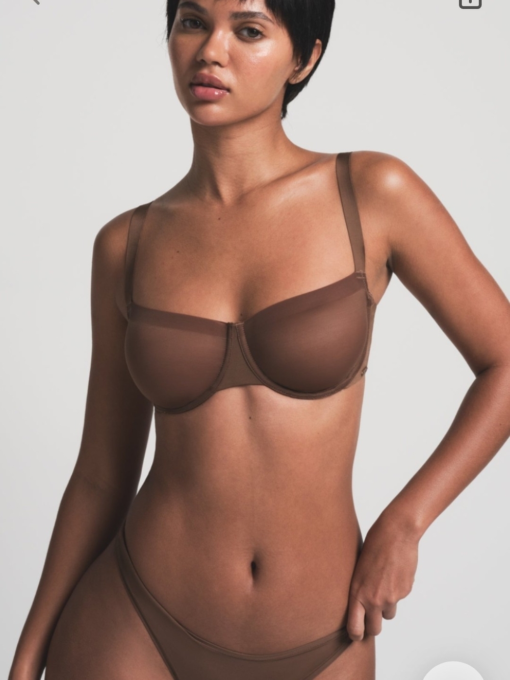 Skims No Show Molded Unlined Balconette Bra Sheer Underwire in Brown Jasper